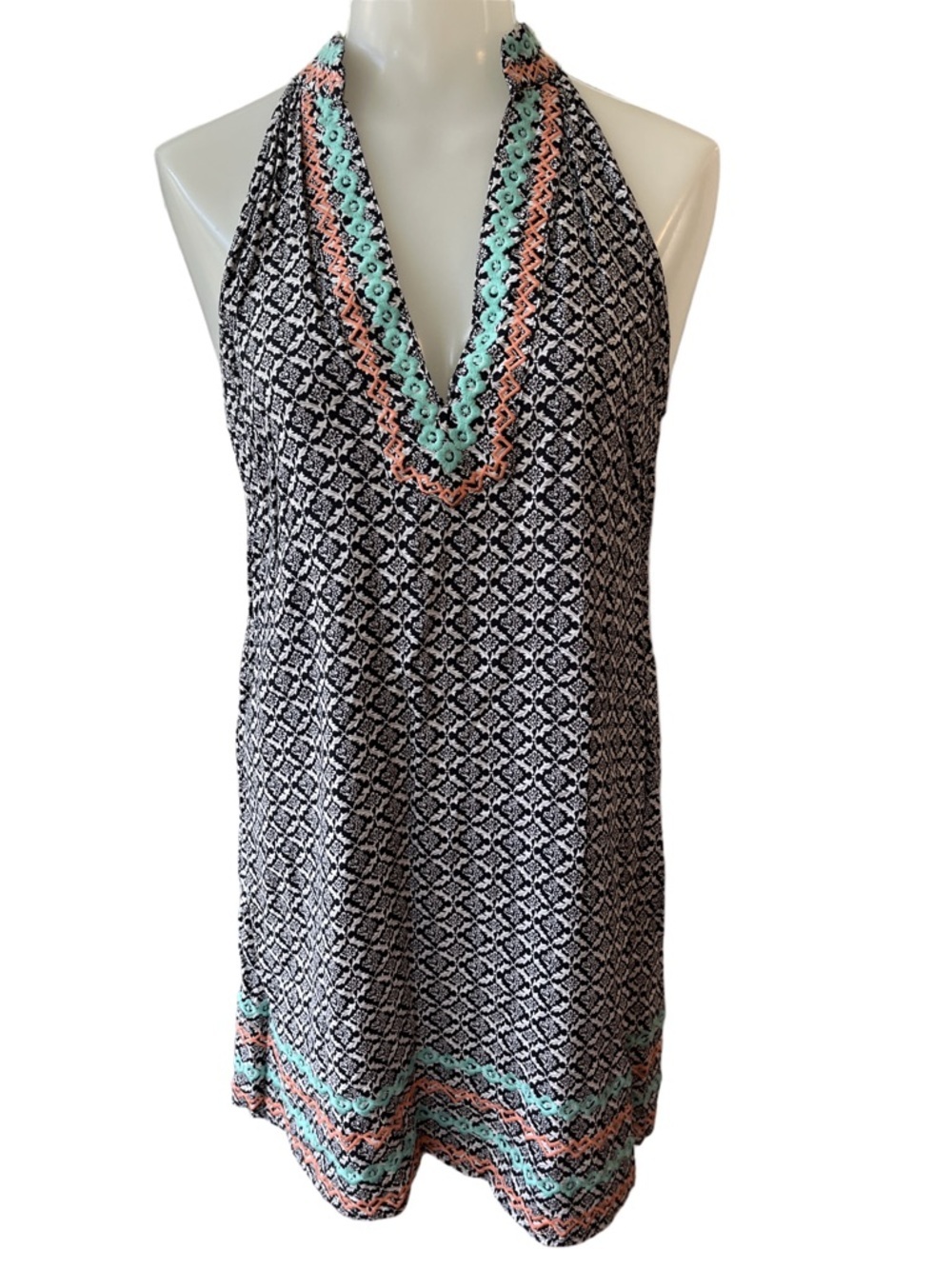 THML Artsy Geometric Boho Embroidered Shift Dress size S